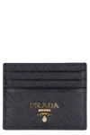Prada Logo Leather Card Holder In Black