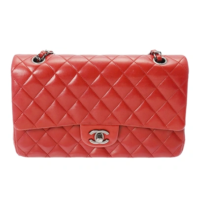 Pre-owned Chanel Double Flap Red Leather Shoulder Bag ()