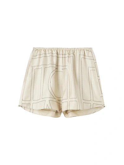 Totême Monogram Silk Shorts In Brown