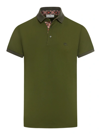 Etro Pegaso-embroidered Cotton Polo Shirt In Green
