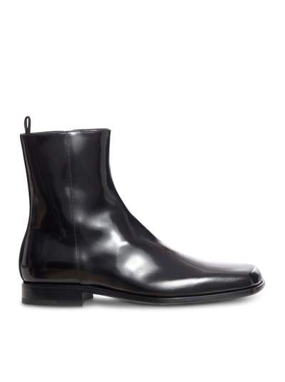 Prada Square-toe Zipped Boots In Black