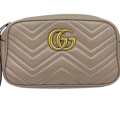 Gucci Gg Marmont Beige Leather Shoulder Bag () In Brown