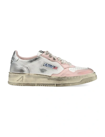 Autry Medalist Super Vintage Leather Sneakers In White Pink