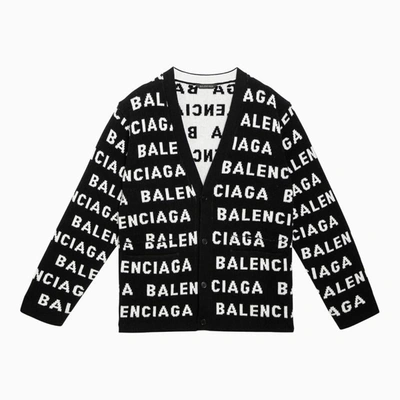 BALENCIAGA BALENCIAGA BLACK/WHITE ALL-OVER LOGO CARDIGAN SWEATER