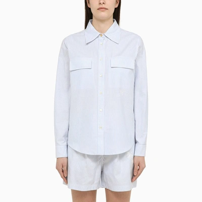 Palm Angels Striped French Collar Shirt In Light Blue
