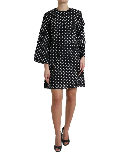 DOLCE & GABBANA BLACK WHITE POLKA DOT NYLON SHIFT MINI DRESS