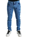 DOLCE & GABBANA BLUE CRYSTAL EMBELLISHED SKINNY DENIM JEANS