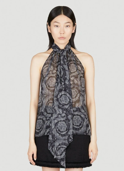 Versace Women's Barocco Print Georgette Tie-front Top In Black
