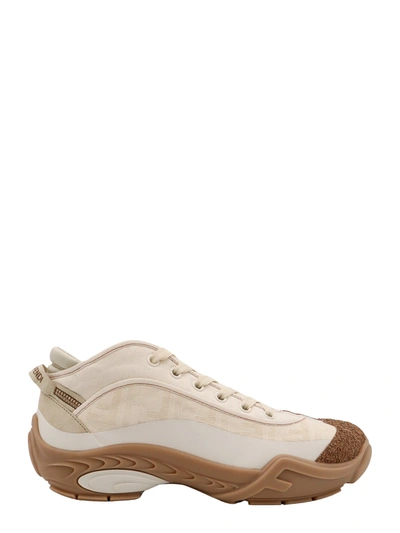 Fendi Canvas Sneakers With All-over Ff Motif In Brown