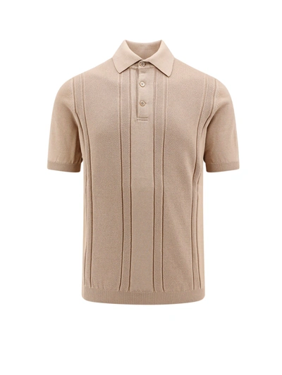 Brunello Cucinelli Knitted Cotton Polo Shirt In Neutrals