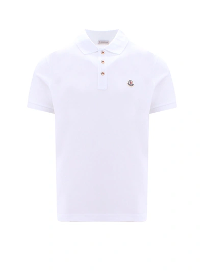 Moncler Logo Cotton Polo Shirt In White