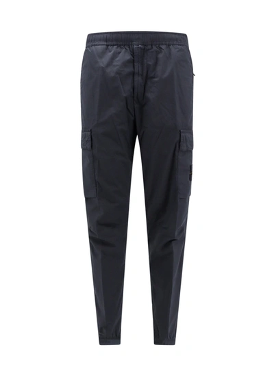 Stone Island Cotton Trouser With Logo Patch In Blue