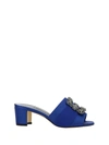 Manolo Blahnik Martanew Satin Crystal-buckle Mule Sandals