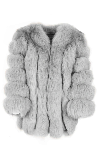Wanan Touch Paris Light Grey Jacket In Fox Fur In Gray