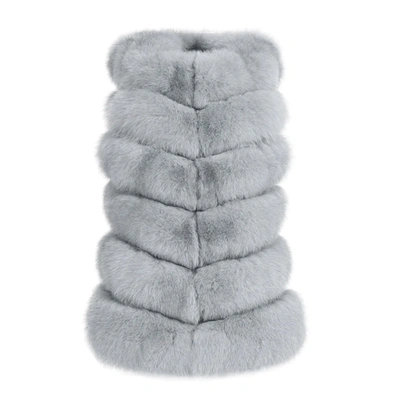 Wanan Touch Classy Grey Vest In Fox Fur In Gray