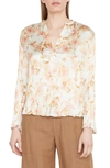 VINCE FLORAL CRUSHED SATIN BLOUSE