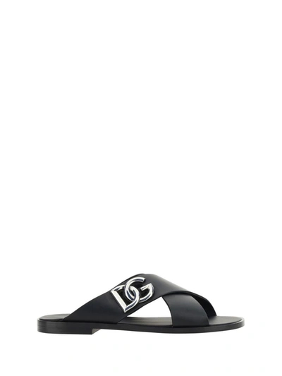 Dolce & Gabbana Dg Logo Plaque Slides In Black