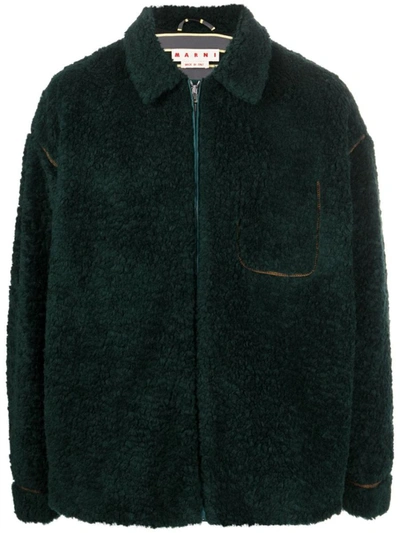 Marni Twist Oversize Teddy Jacket In Green