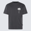PALM ANGELS PALM ANGELS DARK GREY AND WHITE COTTON T-SHIRT