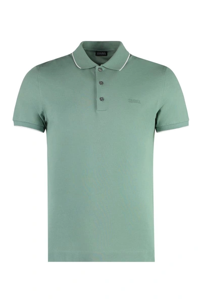 Zegna Short Sleeve Cotton Polo Shirt In Green