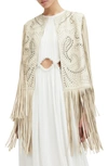 Allsaints Elias Studded Tassel Leather Gilet In Off White