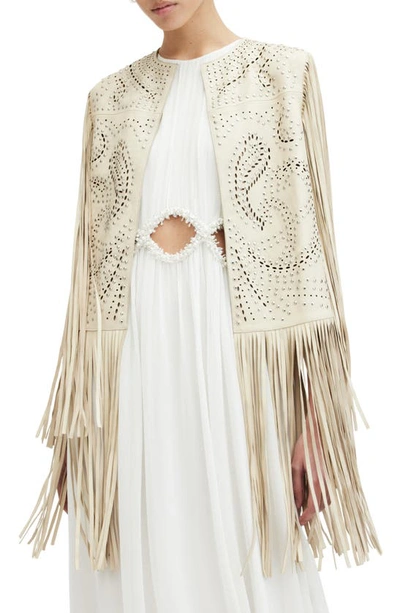 ALLSAINTS ELIAS BEAD & FRINGE DETAIL LEATHER JACKET