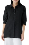 Eileen Fisher Classic Long Sleeve Organic Linen Button-up Shirt In Black