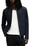 Allsaints Cora Leather Snap Back Collar Jacket In Mcway Blue