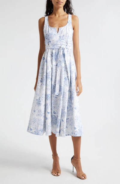 Cinq À Sept Cinq A Sept Garden Toile Notch Neck Midi Dress In White Blue