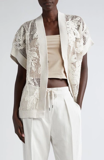 Brunello Cucinelli Women's Cotton Net Embroidery Cardigan In Oat