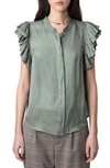 ZADIG & VOLTAIRE TIZA RUFFLE SATIN BUTTON-UP BLOUSE