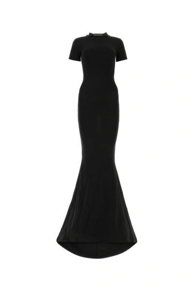 Balenciaga Woman Black Stretch Cotton Long Dress