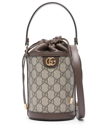 Gucci Ophidia Leather Bucket Bag In Brown