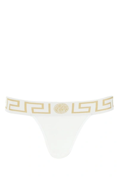 Versace Woman White Stretch Cotton Thong