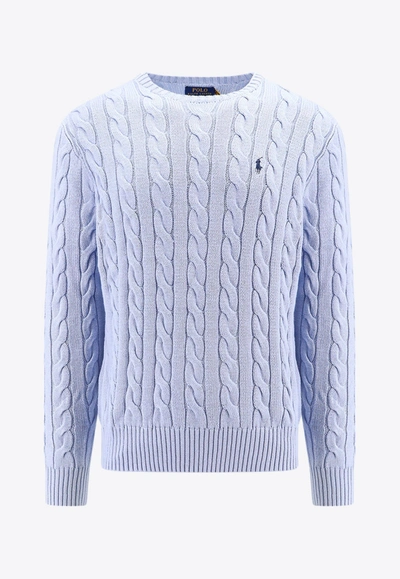 Polo Ralph Lauren Cable Knit Crewneck Sweater In Blue