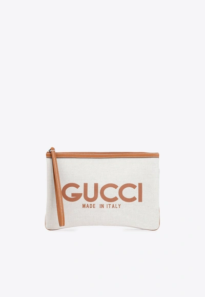 Gucci Canvas Logo Pouch In Beige