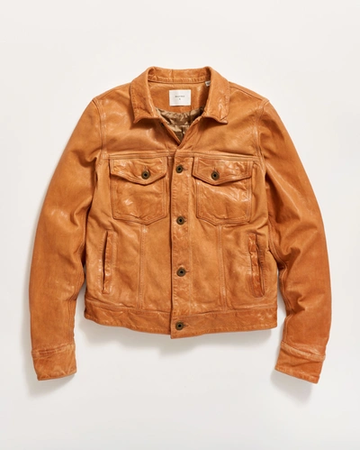 Billy Reid Washed Leather Tupelo Trucker In Saddle