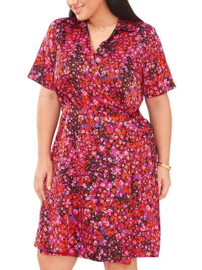 Vince Camuto Plus Womens Satin Floral Wrap Dress In Red