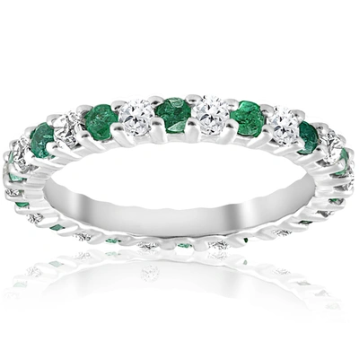 Pompeii3 1 1/2ct Emerald Diamond Eternity Ring 14k White Gold In Multi