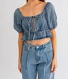 Le Lis Dreaming Of Denim Top In Blue Denim In Multi