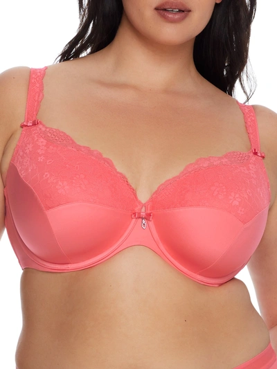 Curvy Couture Tulip Lace Bra In Sunkissed Coral