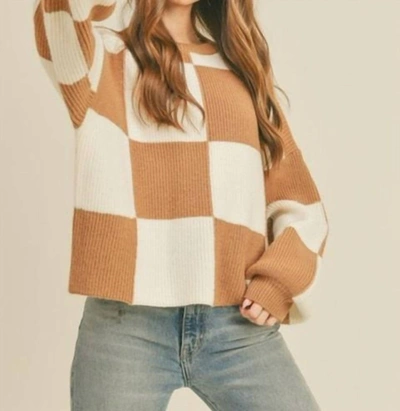 Merci Wood Checker Sweater In Tan In Brown