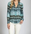 APNY STRIPE BUTTON-UP TOP WITH ROLL TAB SLEEVE IN TRIBAL BLUE