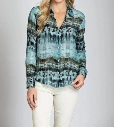 Apny Stripe Button-up Top With Roll Tab Sleeve In Tribal Blue