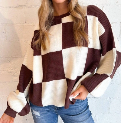 Merci Wood Checker Sweater In Brown In Red