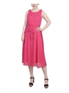 Ny Collection Petite Sleeveless Chiffon Belted Dress In Pink