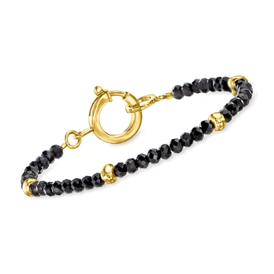 Ross-simons 4mm Onyx Bead Bracelet With 18kt Gold Over Sterling In Black