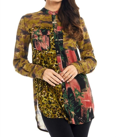 Adore Faux Leopard Button Front Shirt In Camouflage In Green