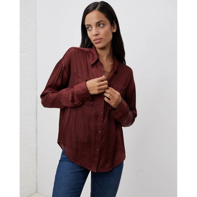 Upwest Crinkle Satin Button-down In Red