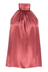 BISHOP + YOUNG ESME TIE NECK HALTER TOP IN ROSE METALLIC